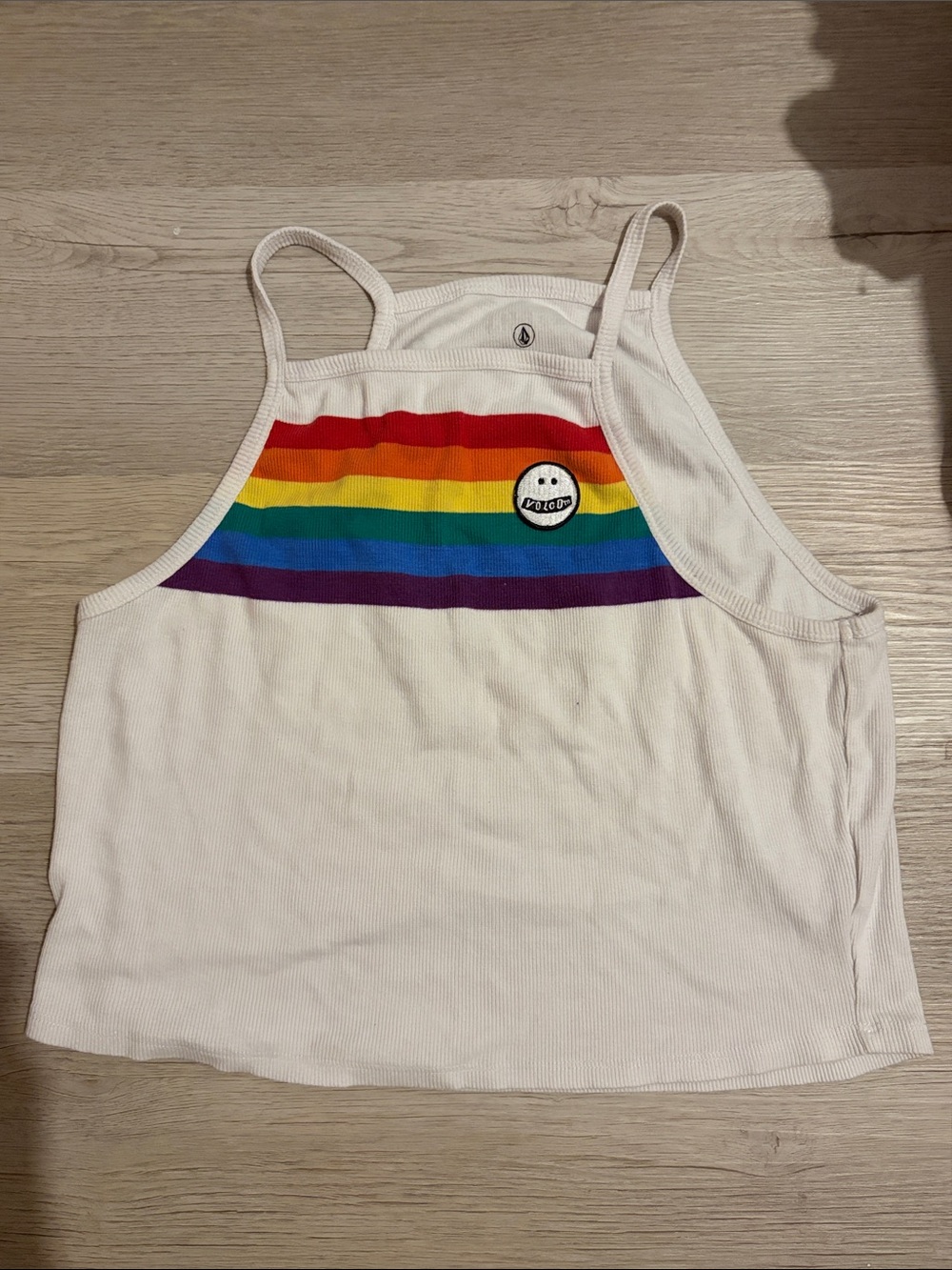 Volcom White Tank Top with Rainbow Stripe